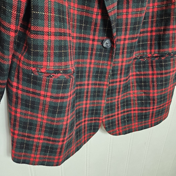Vintage Savannah Plaid Wool Blend Blazer Jacket 20W Red Green Gold Black Classic - Picture 4 of 12